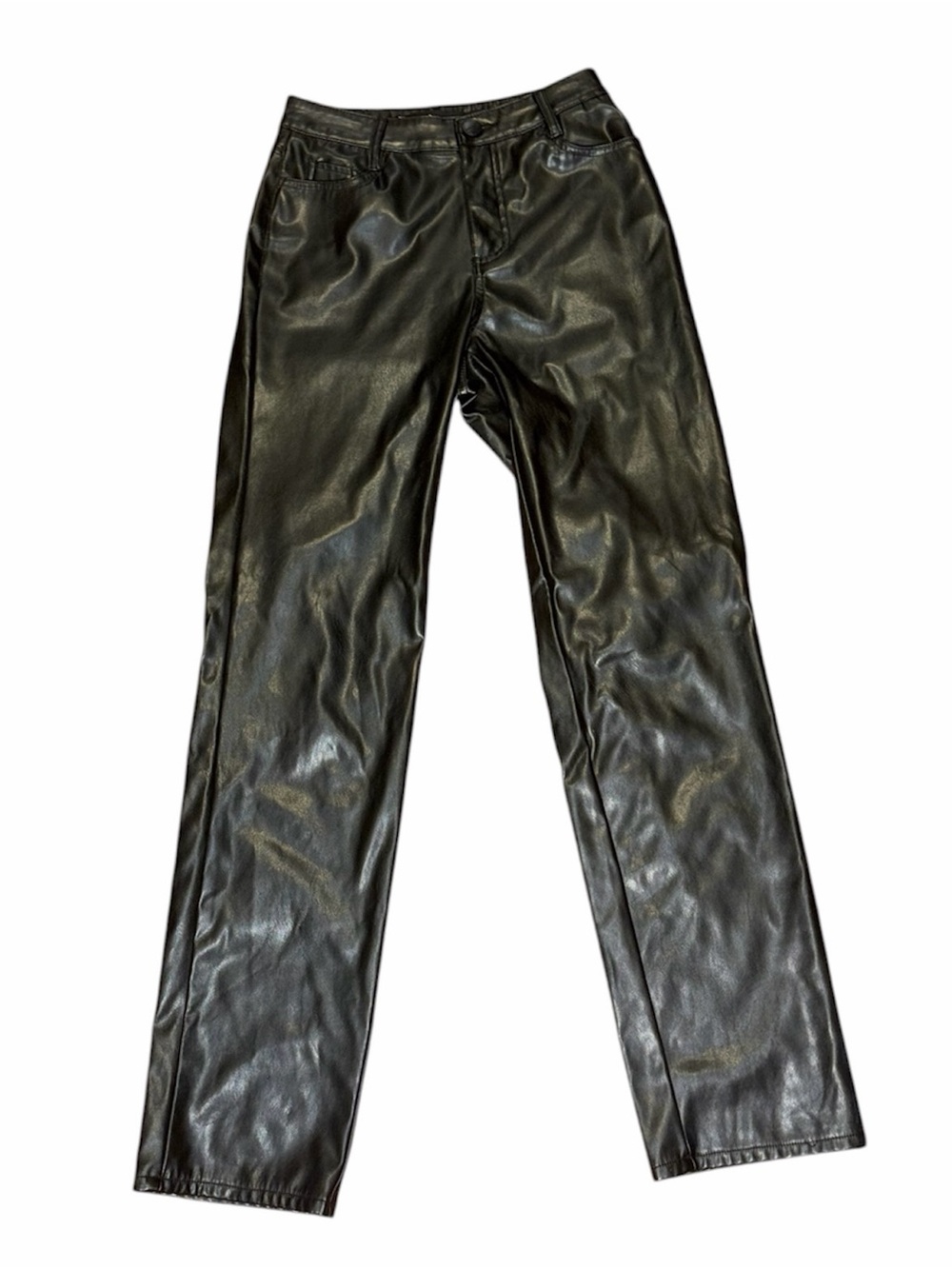 Black Faux Leather Straight-Leg Pants